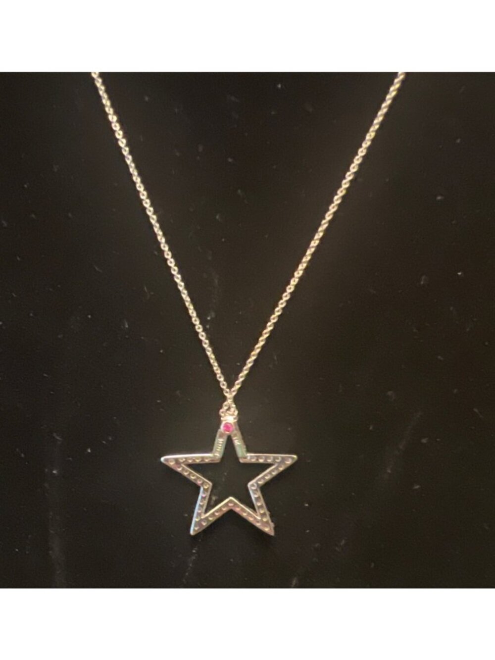 18K White Gold Diamond Star Pendant Necklace With Ruby Accent 16"-18" Chain - Picture 11 of 14